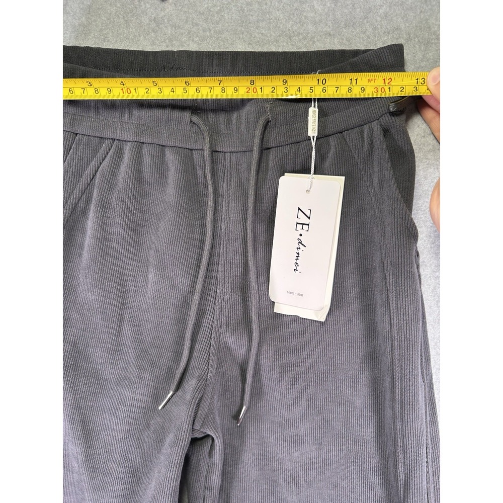 ZE.doumei Sweatpants Womens Small Gray Ribbed Knit High Rise Drawstring Pockets - Picture 4 of 8